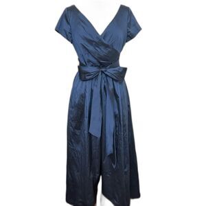 Adrianna Papell V-Neck Ruched Taffeta High-Low Navy Demure Dress - Women 8